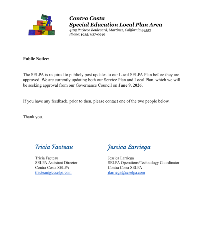 SELPA Public Notice 2026-2027